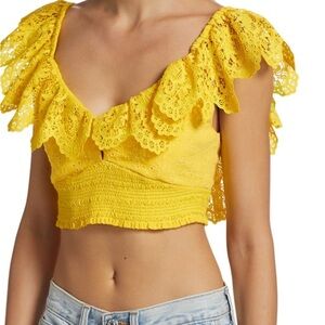 Alice Olivia XL Bleeker Ruffle Crop Top Sunbeam Yellow Spring Preppy Embroidered
